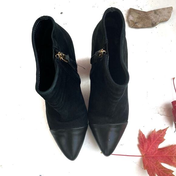 Tory Burch Black Suede Leather Cap-Toe Booties | Parisian Street Style Fall Edit - Picture 10 of 16